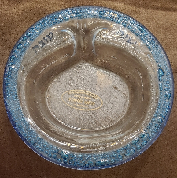Rosh Hashanah Bubble Glass Pomegranate Bowl Plate Dish Handmade Blue - Picture 2 of 9